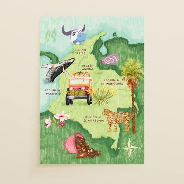Póster ilustrado - Las regiones de Colombia